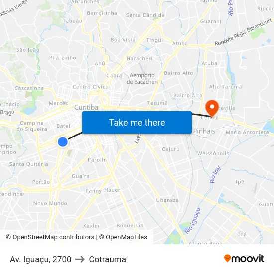 Av. Iguaçu, 2700 to Cotrauma map