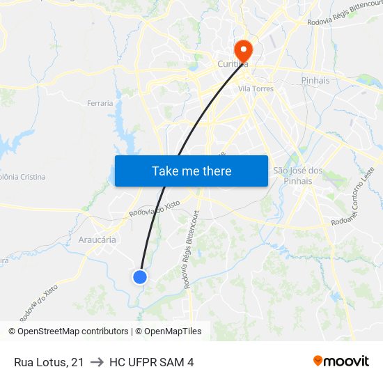 Rua Lotus, 21 to HC UFPR SAM 4 map