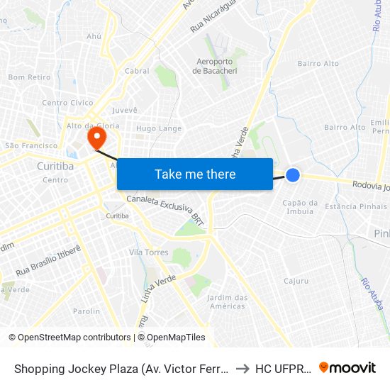 Shopping Jockey Plaza (Av. Victor Ferreira Do Amaral, 2694) to HC UFPR SAM 4 map