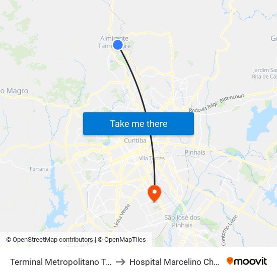 Terminal Metropolitano Tamandaré to Hospital Marcelino Champagnat map