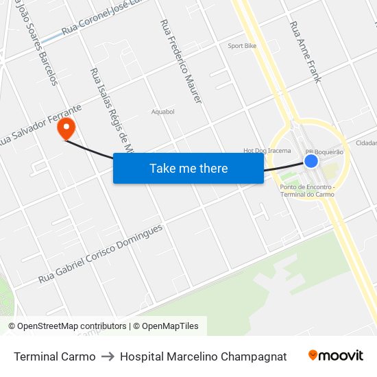 Terminal Carmo to Hospital Marcelino Champagnat map