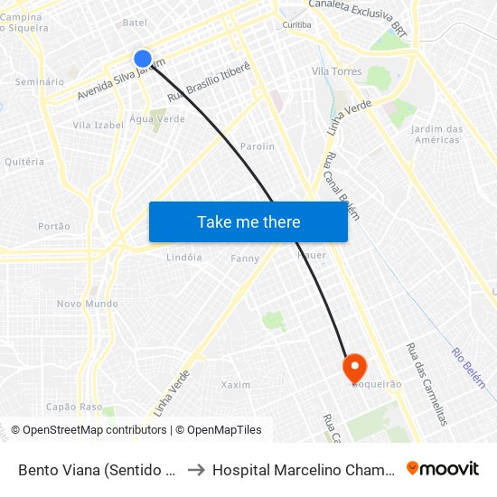 Bento Viana (Sentido Norte) to Hospital Marcelino Champagnat map