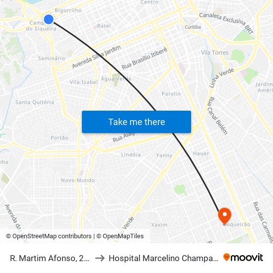 R. Martim Afonso, 2900 to Hospital Marcelino Champagnat map