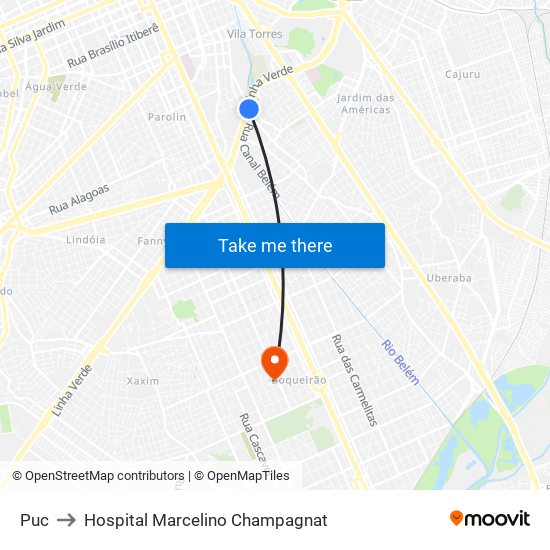 Puc to Hospital Marcelino Champagnat map