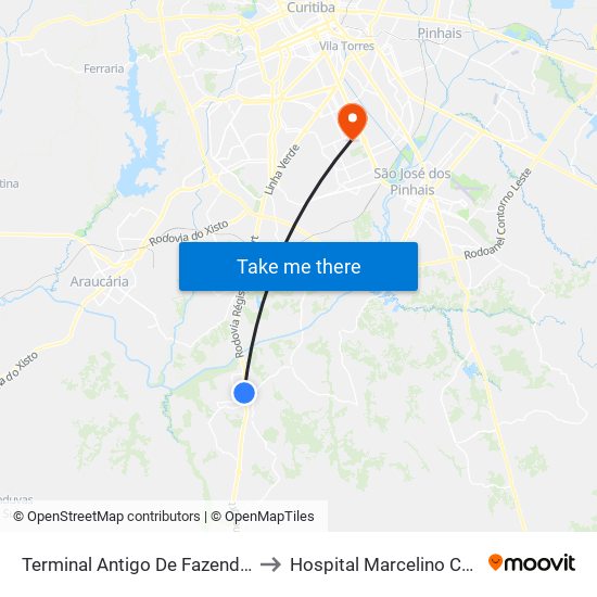 Terminal Antigo De Fazenda Rio Grande to Hospital Marcelino Champagnat map