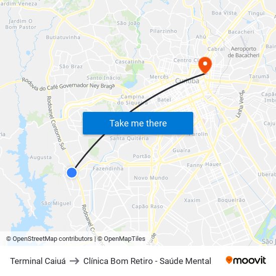 Terminal Caiuá to Clínica Bom Retiro - Saúde Mental map