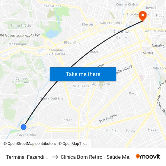 Terminal Fazendinha to Clínica Bom Retiro - Saúde Mental map