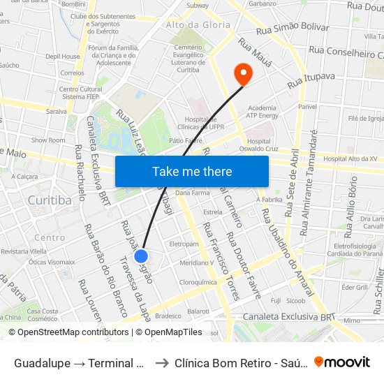 Guadalupe → Terminal Pinheirinho to Clínica Bom Retiro - Saúde Mental map