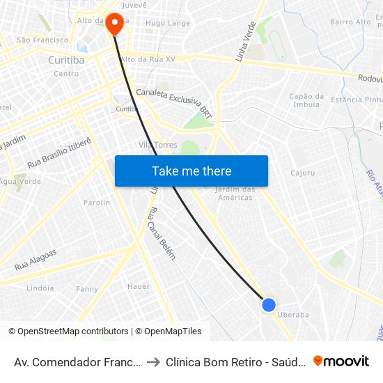 Av. Comendador Franco, 6021 to Clínica Bom Retiro - Saúde Mental map