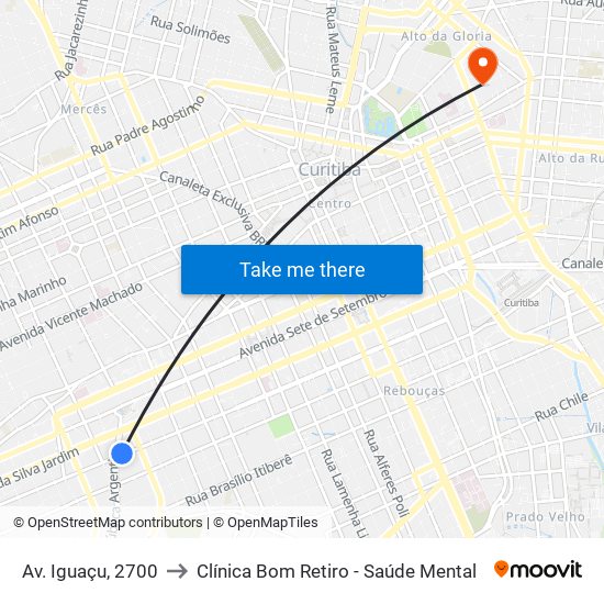 Av. Iguaçu, 2700 to Clínica Bom Retiro - Saúde Mental map