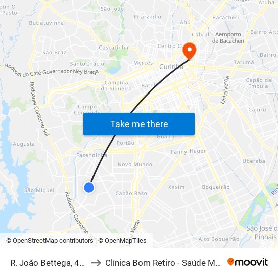 R. João Bettega, 4701 to Clínica Bom Retiro - Saúde Mental map