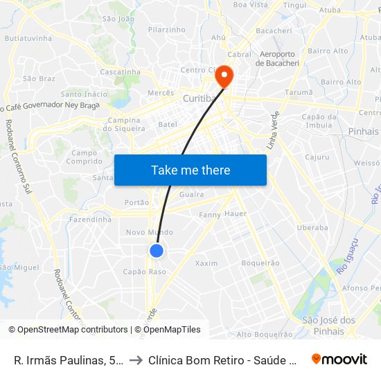 R. Irmãs Paulinas, 5600 to Clínica Bom Retiro - Saúde Mental map