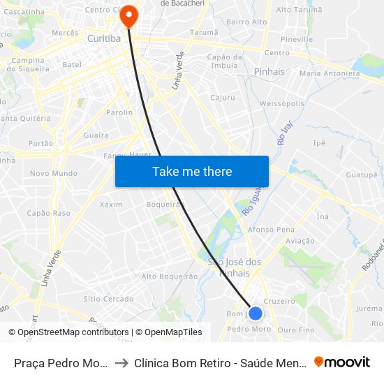 Praça Pedro Moro to Clínica Bom Retiro - Saúde Mental map