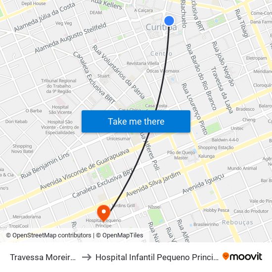 Travessa Moreira Garcez to Hospital Infantil Pequeno Principe Posto 550 map