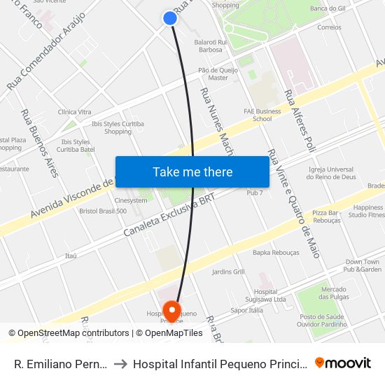 R. Emiliano Perneta, 492 to Hospital Infantil Pequeno Principe Posto 550 map