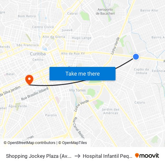 Shopping Jockey Plaza (Av. Victor Ferreira Do Amaral, 2300) to Hospital Infantil Pequeno Principe Posto 550 map