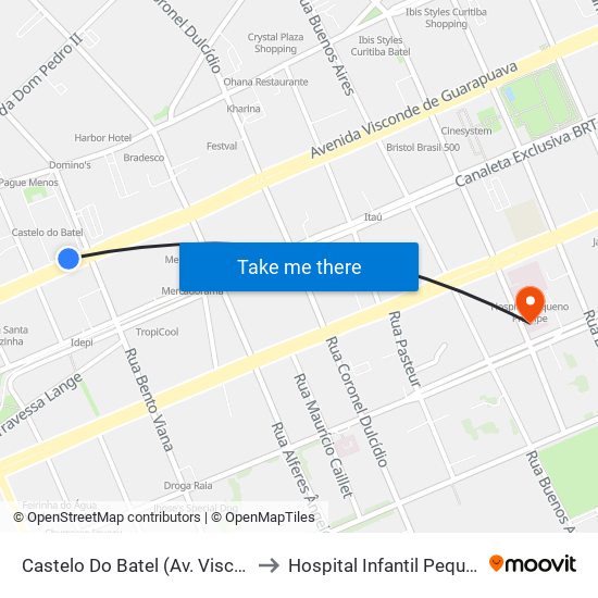 Castelo Do Batel (Av. Visconde De Guarapuava, 4610) to Hospital Infantil Pequeno Principe Posto 550 map