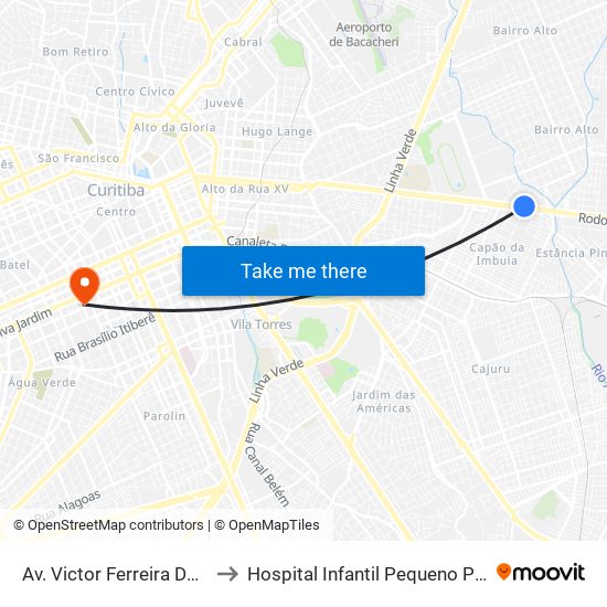 Av. Victor Ferreira Do Amaral, 3141 to Hospital Infantil Pequeno Principe Posto 550 map