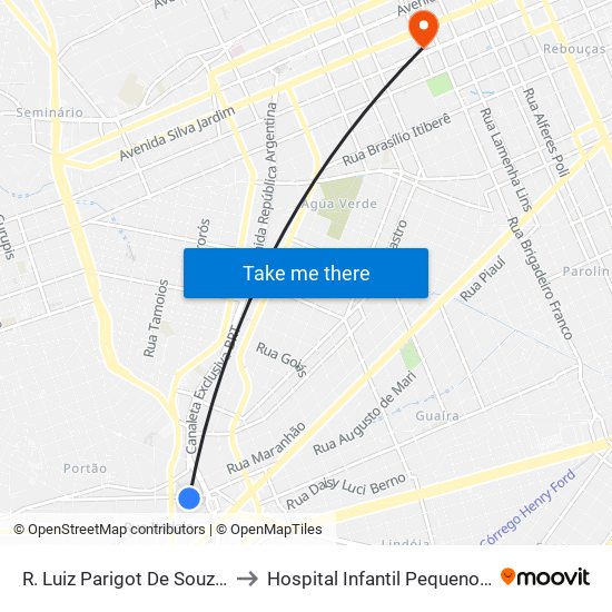 R. Luiz Parigot De Souza, Colégio Bagozzi to Hospital Infantil Pequeno Principe Posto 550 map