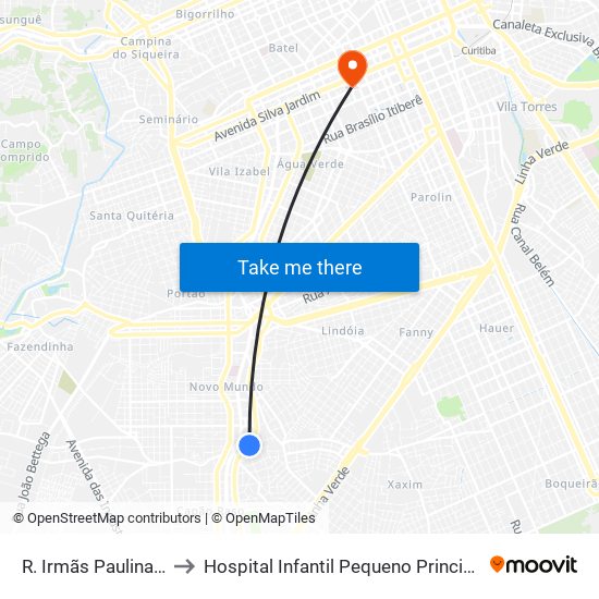 R. Irmãs Paulinas, 5600 to Hospital Infantil Pequeno Principe Posto 550 map