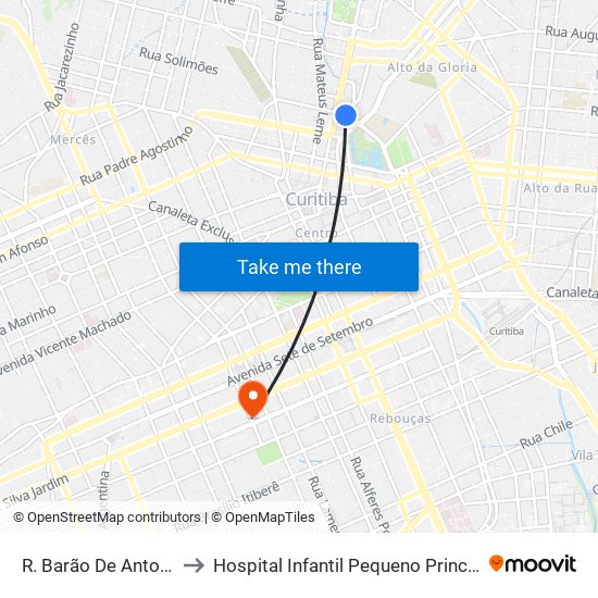 R. Barão De Antonina, 528 to Hospital Infantil Pequeno Principe Posto 550 map