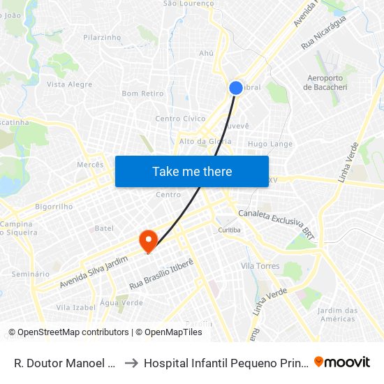 R. Doutor Manoel Pedro, 315 to Hospital Infantil Pequeno Principe Posto 550 map