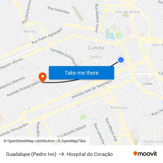 Guadalupe (Pedro Ivo) to Hospital do Coração map