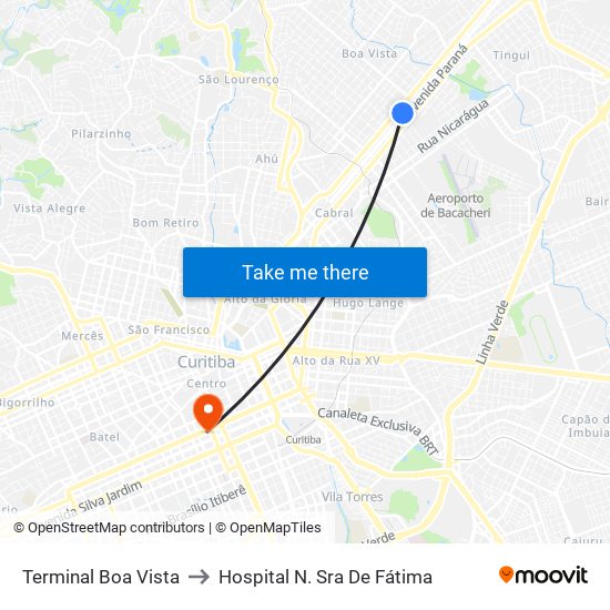 Terminal Boa Vista to Hospital N. Sra De Fátima map