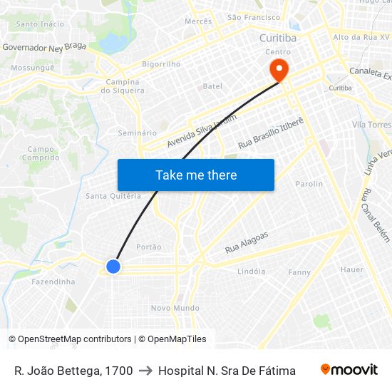 R. João Bettega, 1700 to Hospital N. Sra De Fátima map