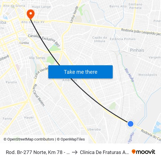 Rod. Br-277 Norte, Km 78 - Peladeiros to Clinica De Fraturas Alto Da Xv map