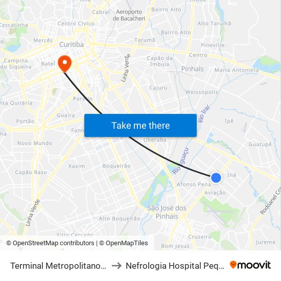 Terminal Metropolitano Afonso Pena to Nefrologia Hospital Pequeno Principe map