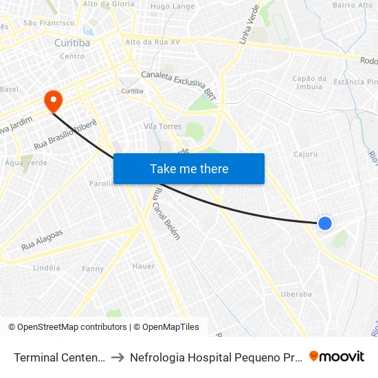 Terminal Centenário to Nefrologia Hospital Pequeno Principe map