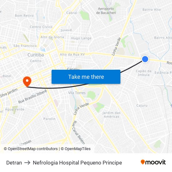 Detran to Nefrologia Hospital Pequeno Principe map