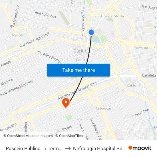 Passeio Público → Terminal Capão Raso to Nefrologia Hospital Pequeno Principe map