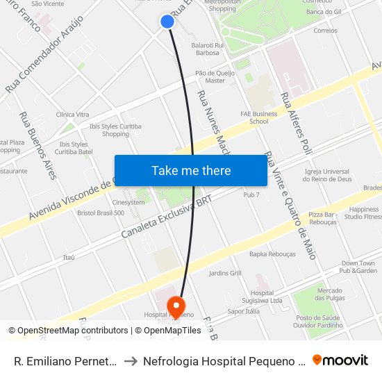 R. Emiliano Perneta, 492 to Nefrologia Hospital Pequeno Principe map