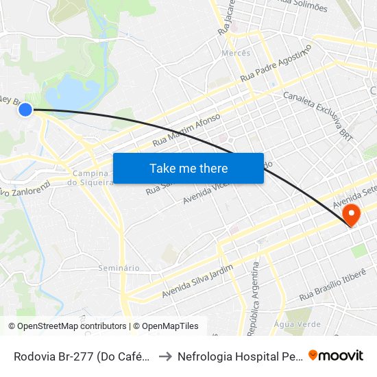 Rodovia Br-277 (Do Café) - Parque Barigui to Nefrologia Hospital Pequeno Principe map