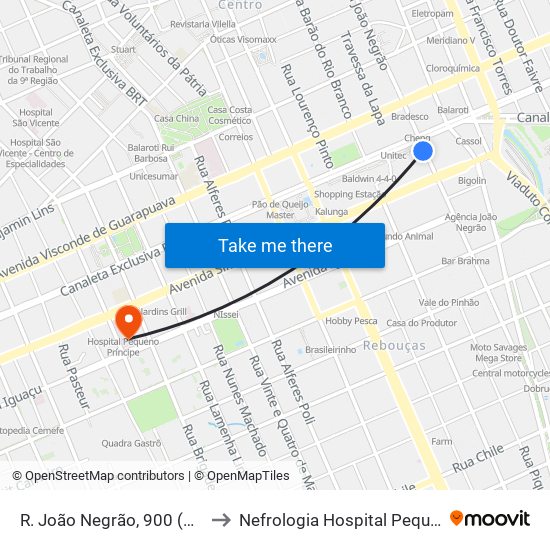 R. João Negrão, 900 (Ponte Preta) to Nefrologia Hospital Pequeno Principe map