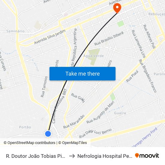 R. Doutor João Tobias Pinto Rebelo, 3500 to Nefrologia Hospital Pequeno Principe map