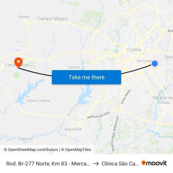 Rod. Br-277 Norte, Km 83 - Mercadorama to Clínica São Camilo map