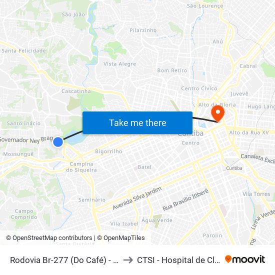 Rodovia Br-277 (Do Café) - Parque Barigui to CTSI - Hospital de Clínicas UFPR map