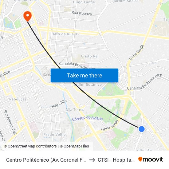 Centro Politécnico (Av. Coronel Francisco Heráclito Dos Santos, 400) to CTSI - Hospital de Clínicas UFPR map