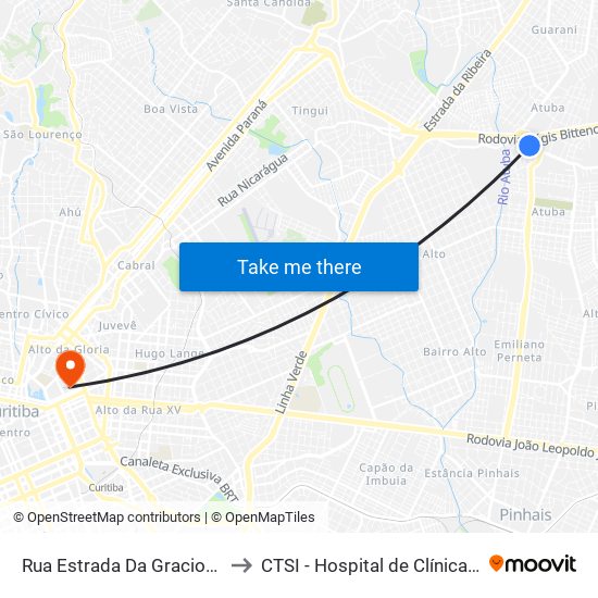 Rua Estrada Da Graciosa, 317 to CTSI - Hospital de Clínicas UFPR map