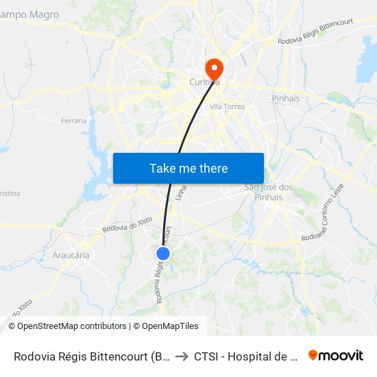 Rodovia Régis Bittencourt (Br 116) - Passarela to CTSI - Hospital de Clínicas UFPR map