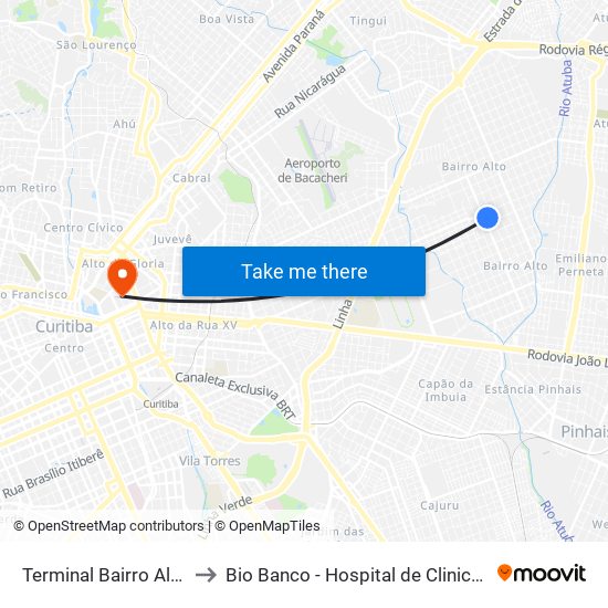 Terminal Bairro Alto to Bio Banco - Hospital de Clinicas map