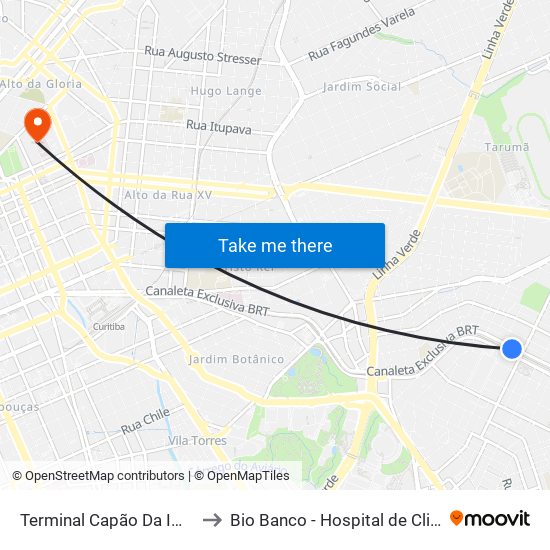 Terminal Capão Da Imbuia to Bio Banco - Hospital de Clinicas map