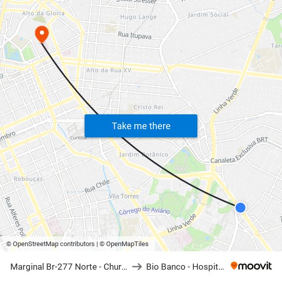 Marginal Br-277 Norte - Churrascaria Marumbi to Bio Banco - Hospital de Clinicas map