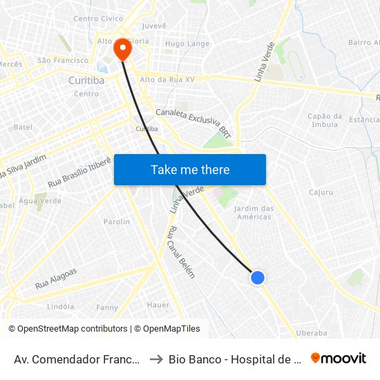 Av. Comendador Franco, 4700 to Bio Banco - Hospital de Clinicas map