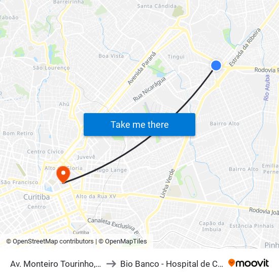 Av. Monteiro Tourinho, 1599 to Bio Banco - Hospital de Clinicas map