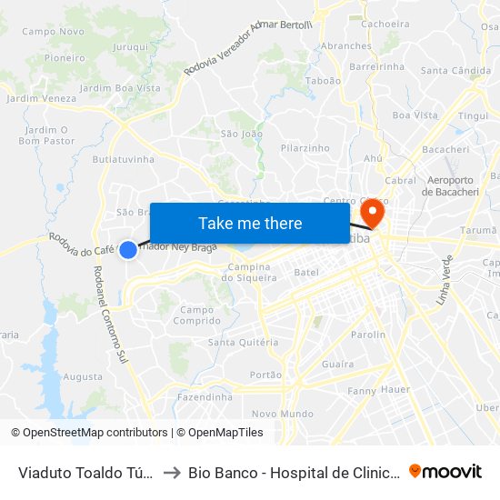 Viaduto Toaldo Túlio to Bio Banco - Hospital de Clinicas map