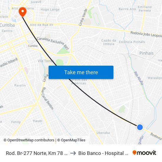 Rod. Br-277 Norte, Km 78 - Peladeiros to Bio Banco - Hospital de Clinicas map